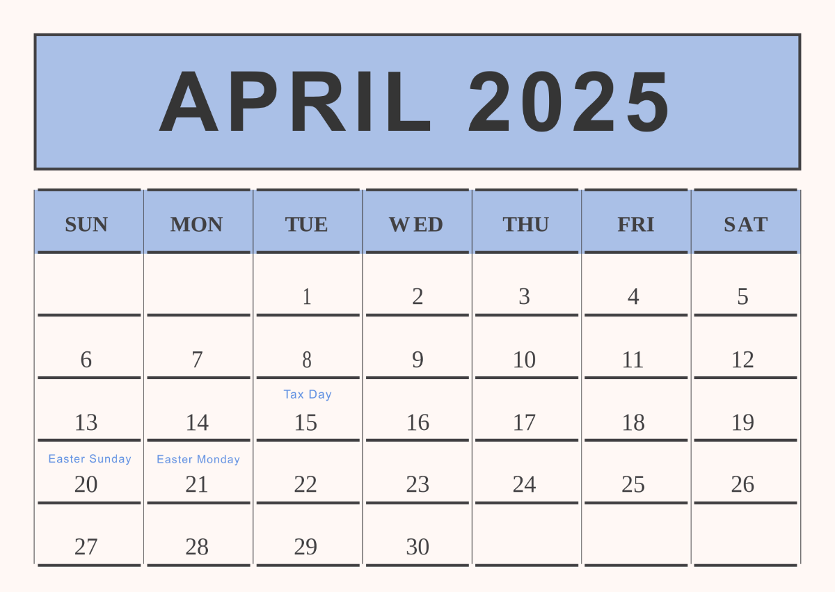Free April 2025 Calendar With US Holidays Template To Edit Online