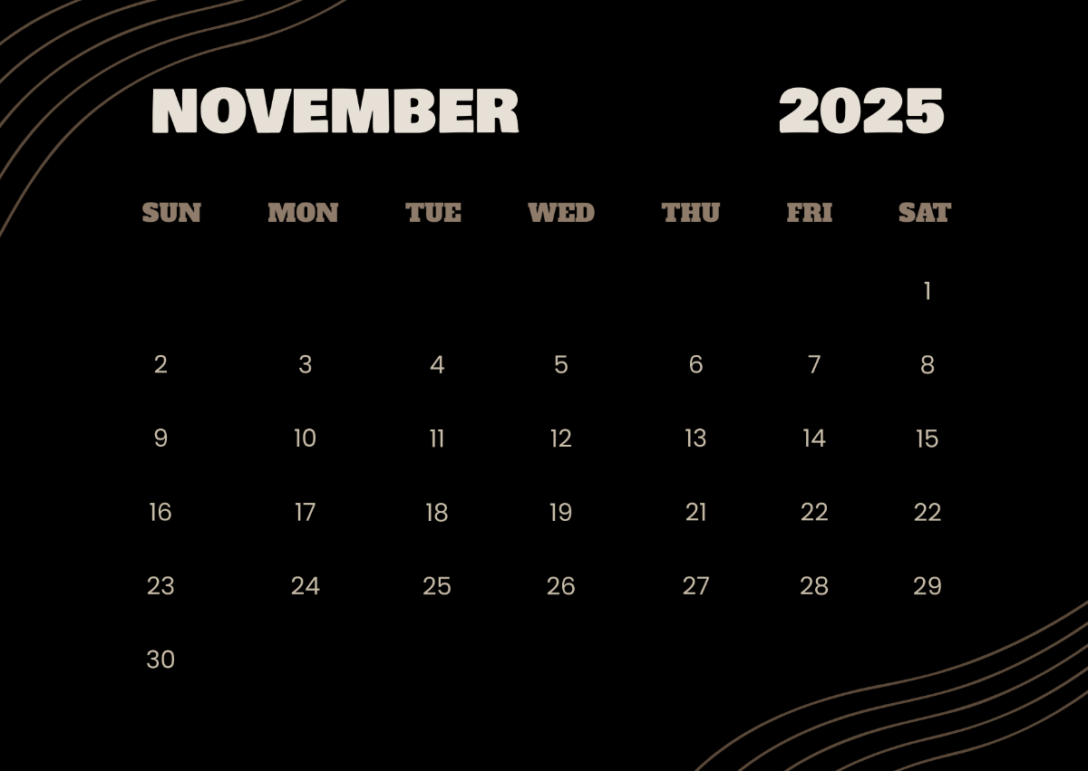 Free Basic November 2025 Calendar Template To Edit Online