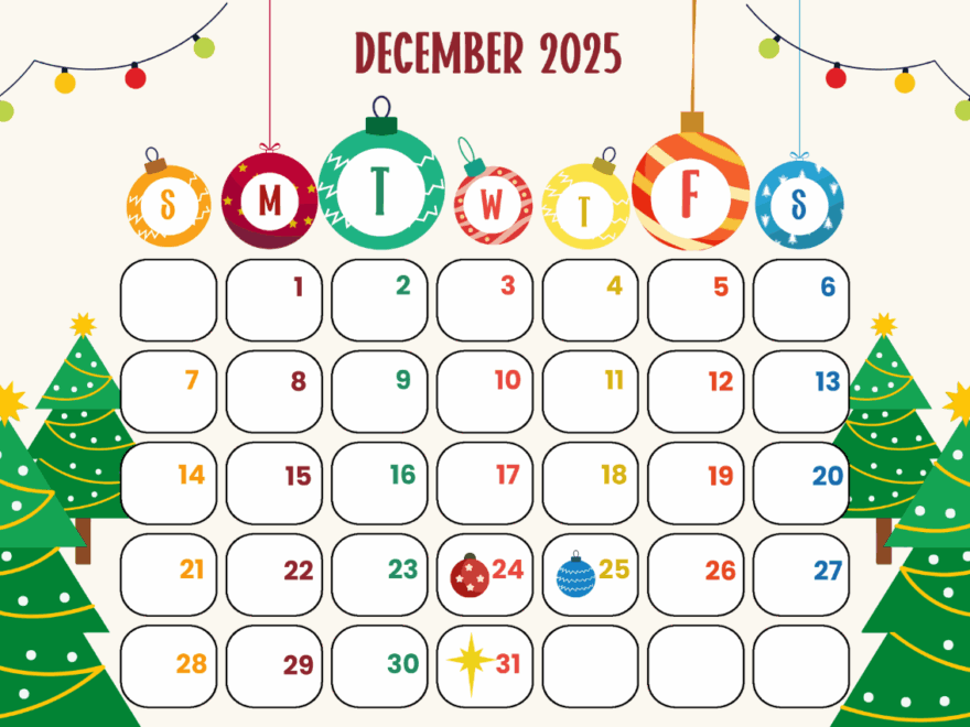 Free Best December 2025 Editable Calendar Template To Edit Online