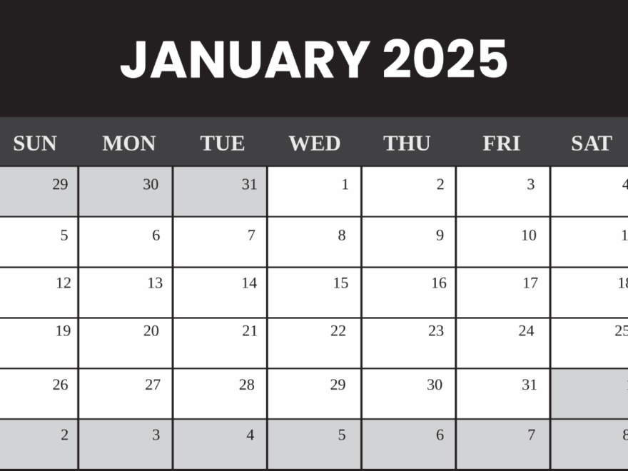 Free Black And White January 2025 Calendar Template To Edit Online