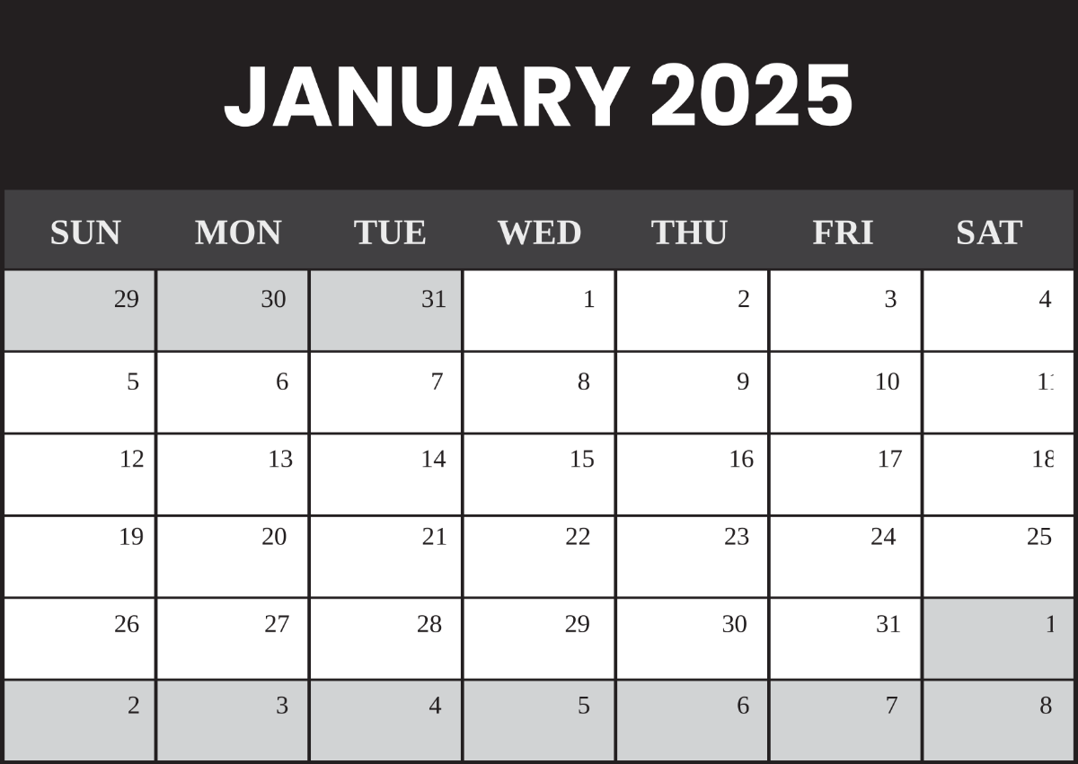 Free Black And White January 2025 Calendar Template To Edit Online