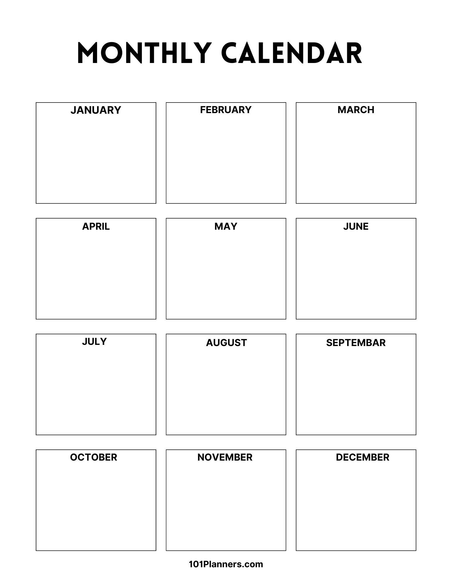 Excel 2025 Horizontal Annual Blank Calendar