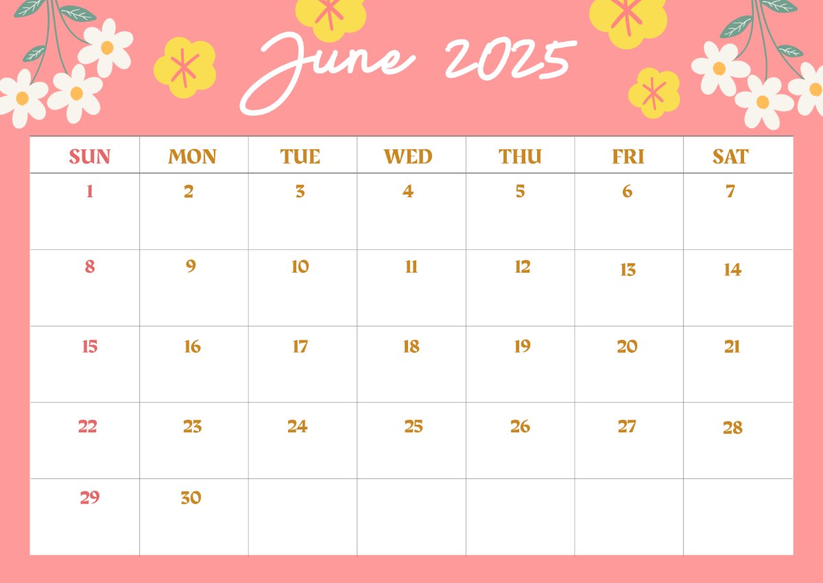 Free Blank June 2025 Calendar Template To Edit Online