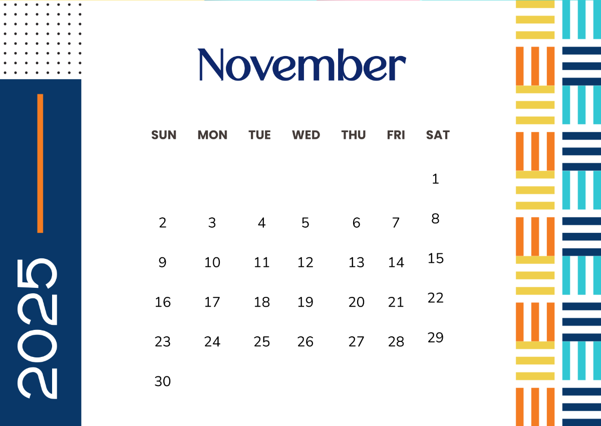 Free Blank November 2025 Focus Calendar Template To Edit Online