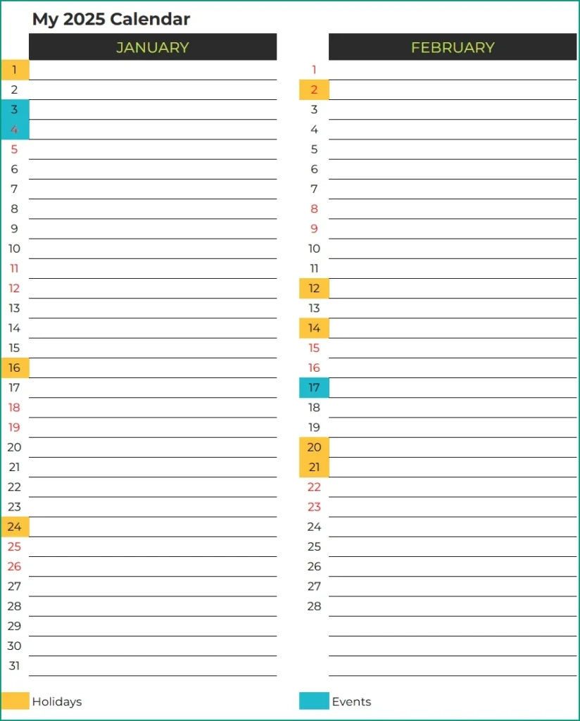 Free Calendar Template For Google Sheets 25 Different Designs