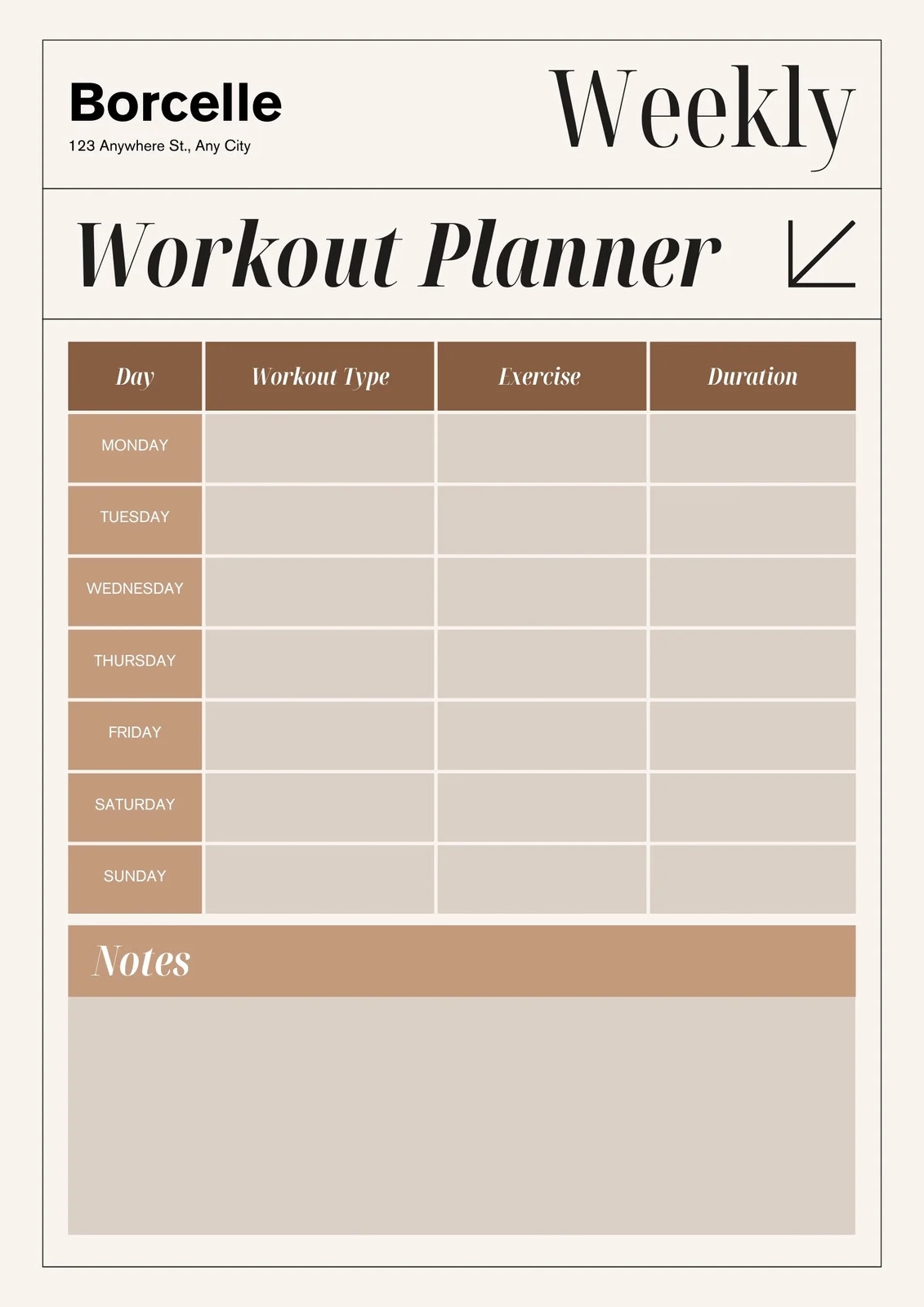 Blank Worout Calendar 2025