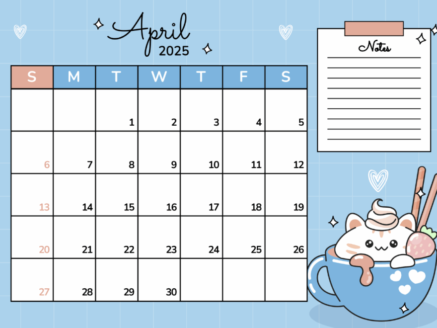 Free Cute April 2025 Calendar Template To Edit Online