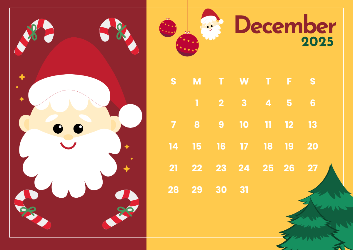 Blank Calendar Template 2025 December
