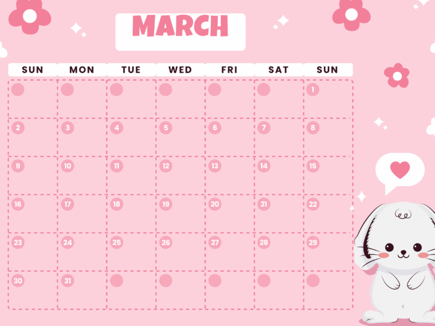 Free Cute March 2025 Calendar Template To Edit Online