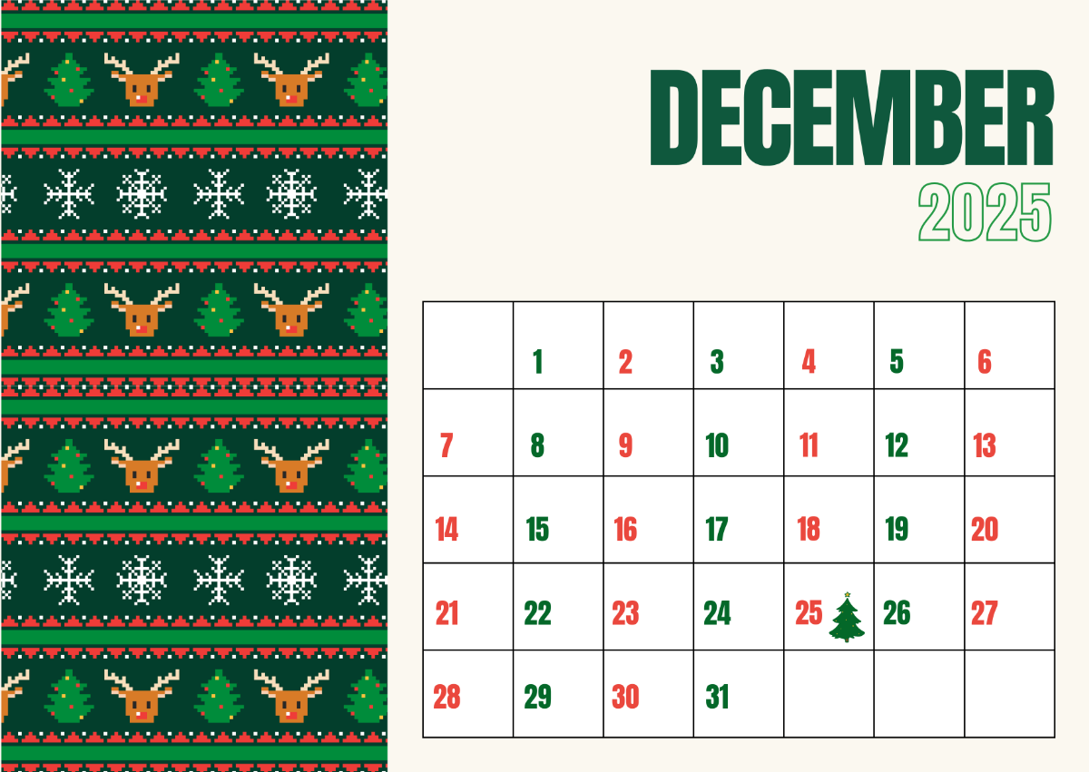 Blank December 2025 Portrait Calendar Printable