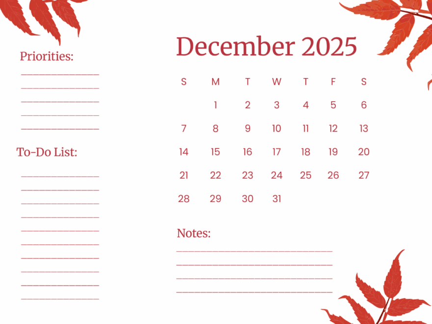 Free December 2025 Calendar With Deadlines Template To Edit Online