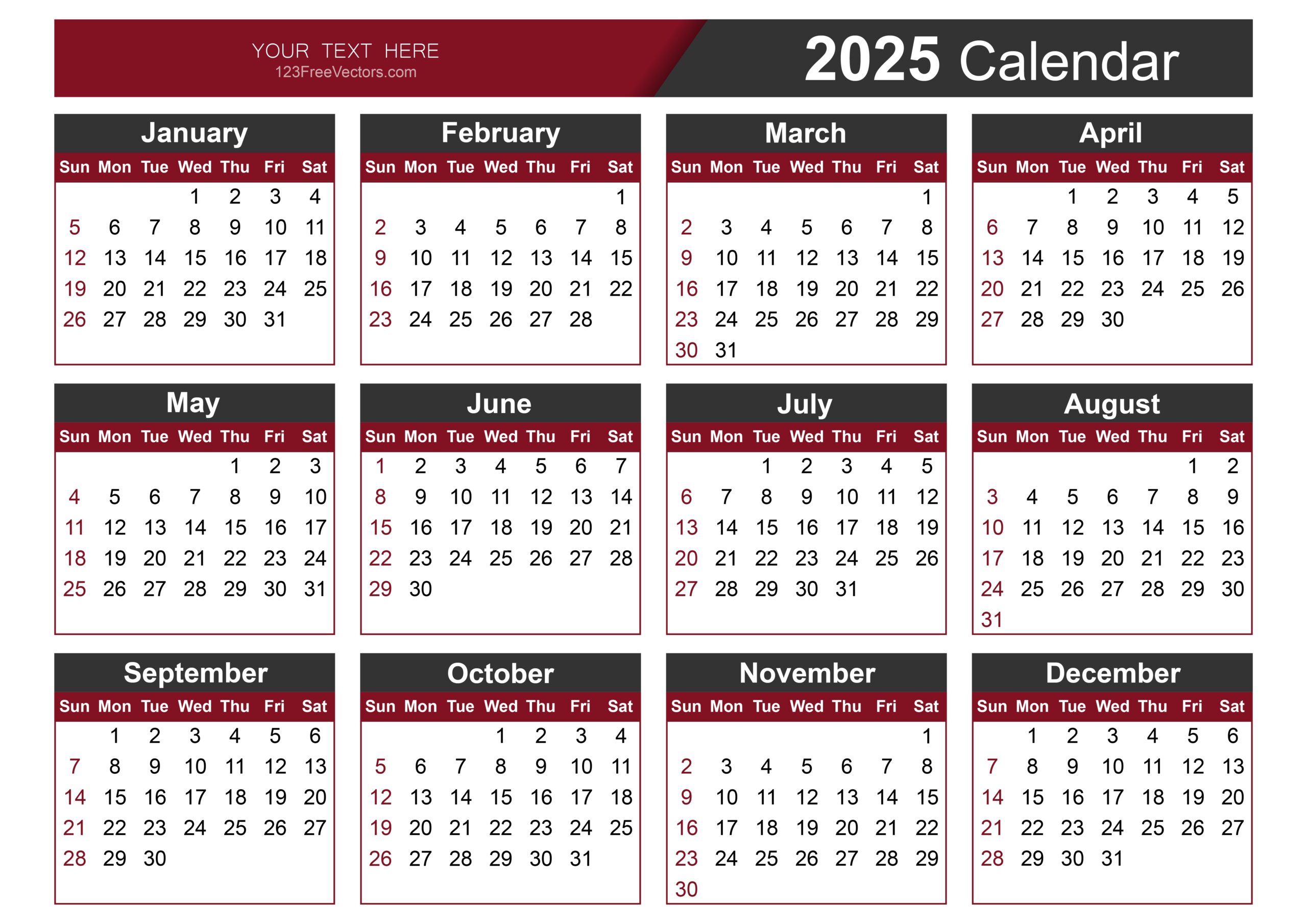 Free Download 2025 Calendar PDF Download