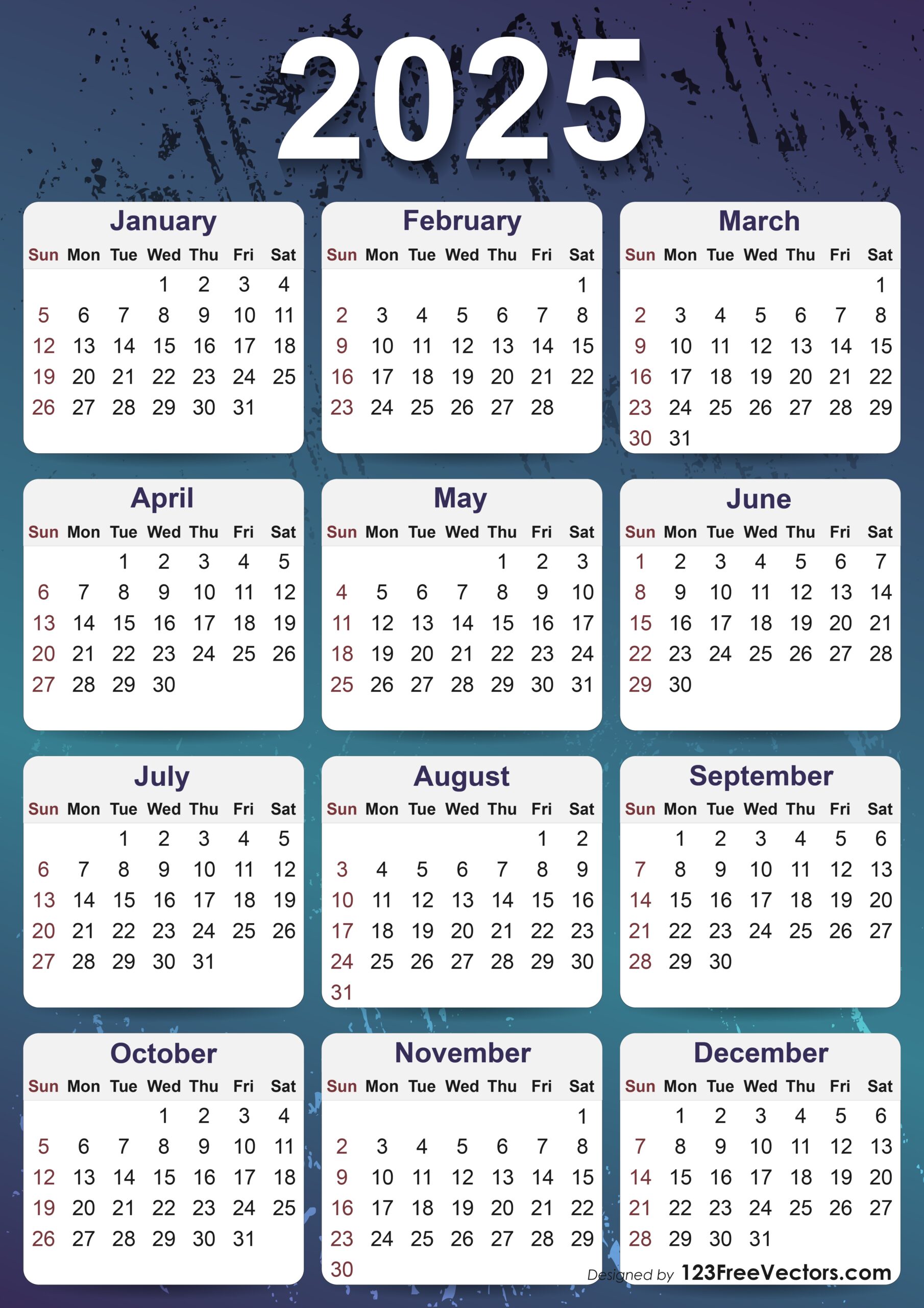 Annual Calendar Blank 2025 Free
