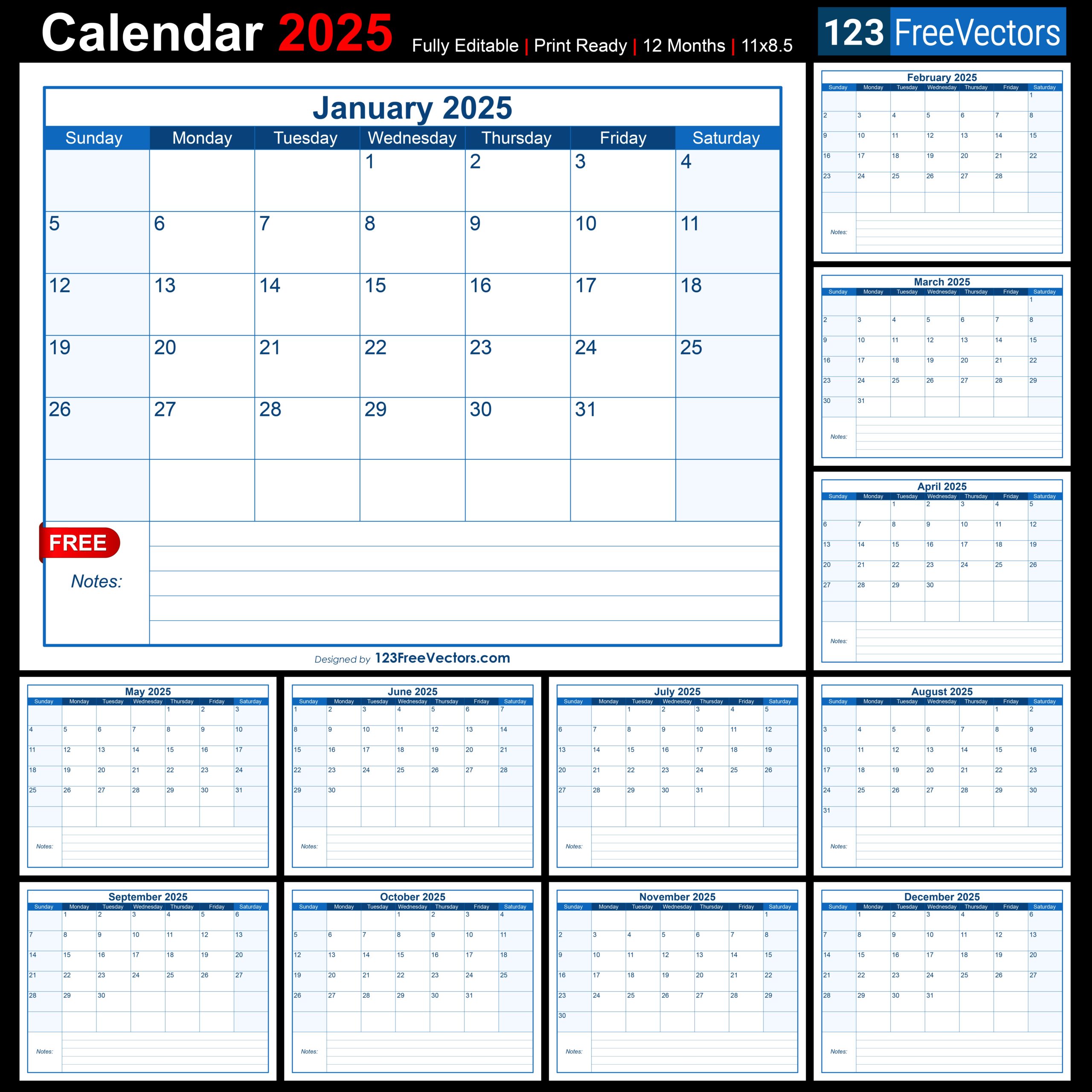 Free Download Free Printable 2025 Monthly Calendar