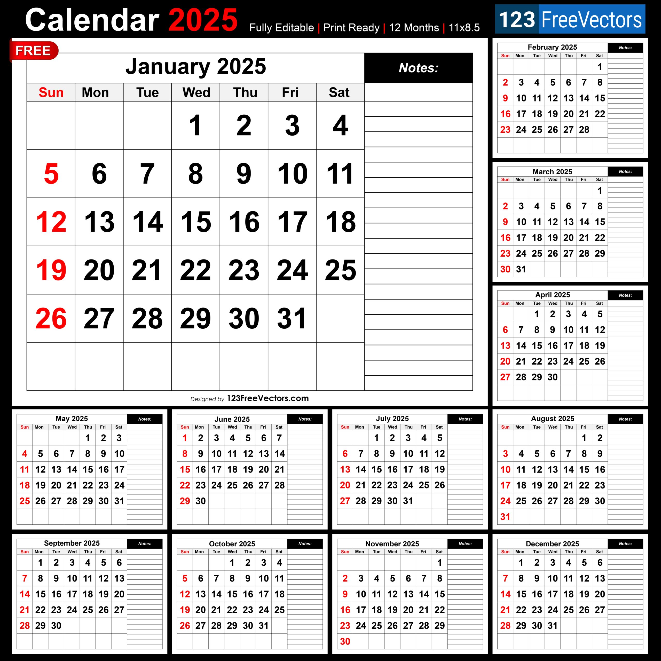 Free Download Monthly Calendar 2025
