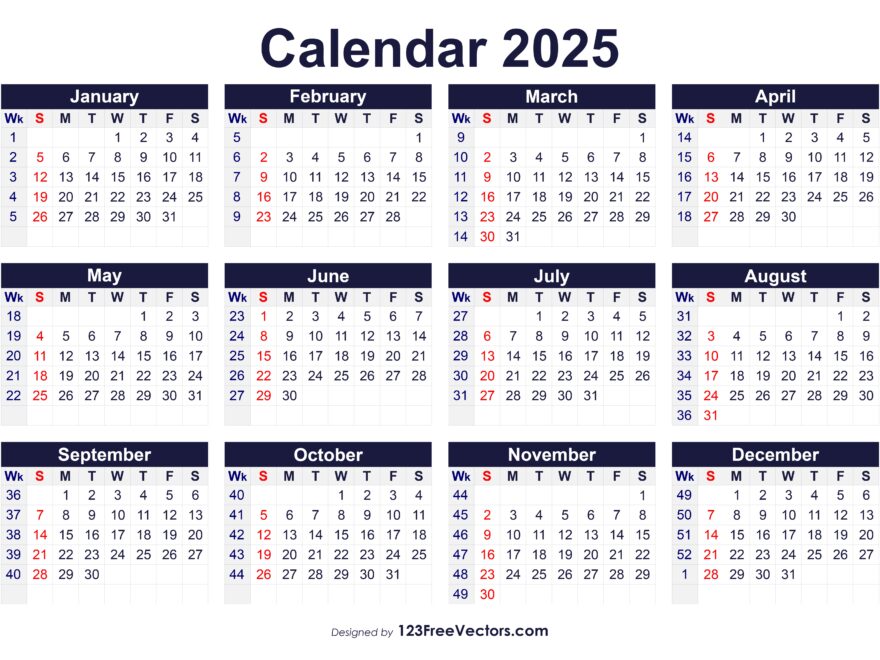 Free Download Printable 2025 Calendar With Week Numbers