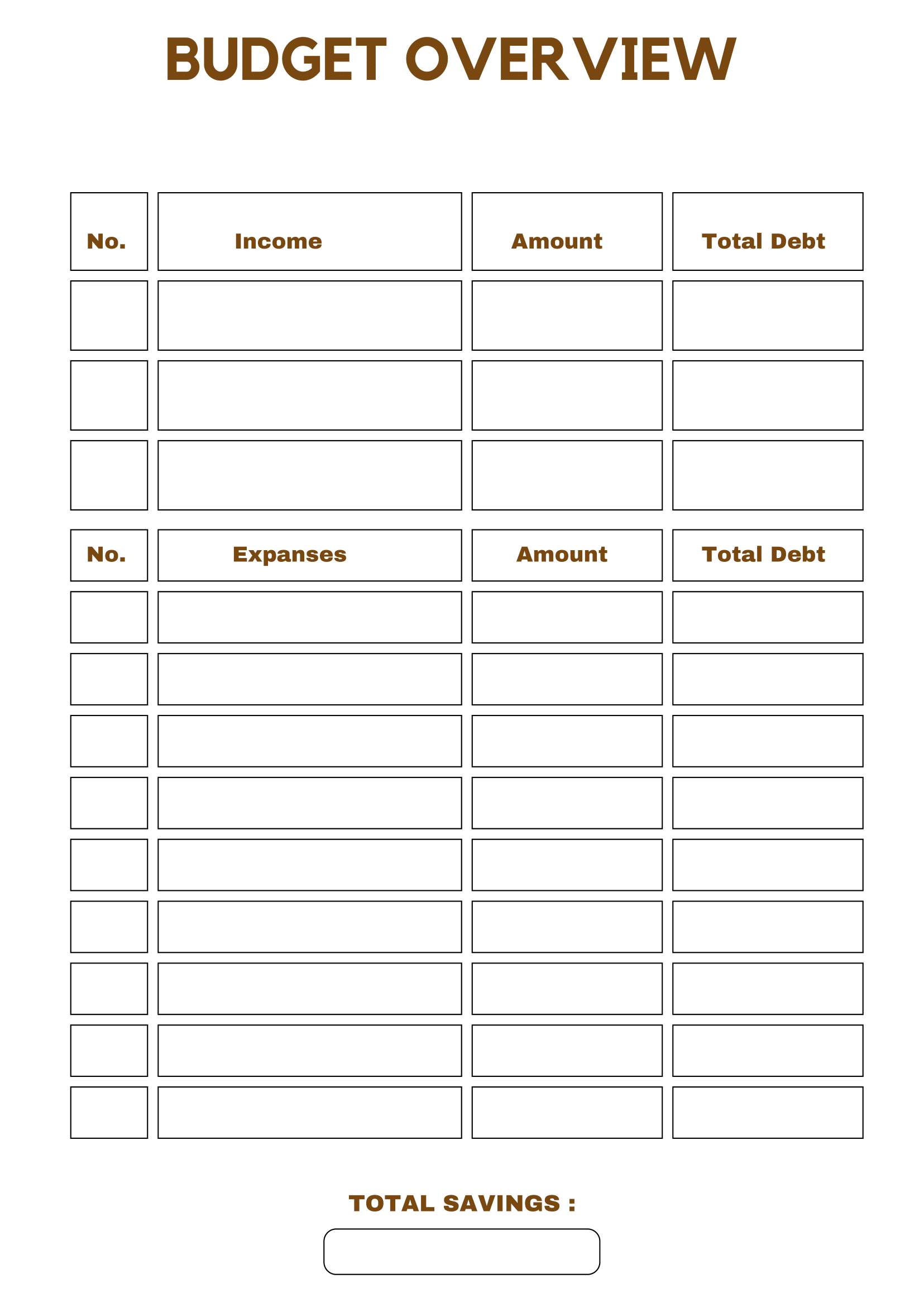 Blank 2025 Weekly Budget Calendar