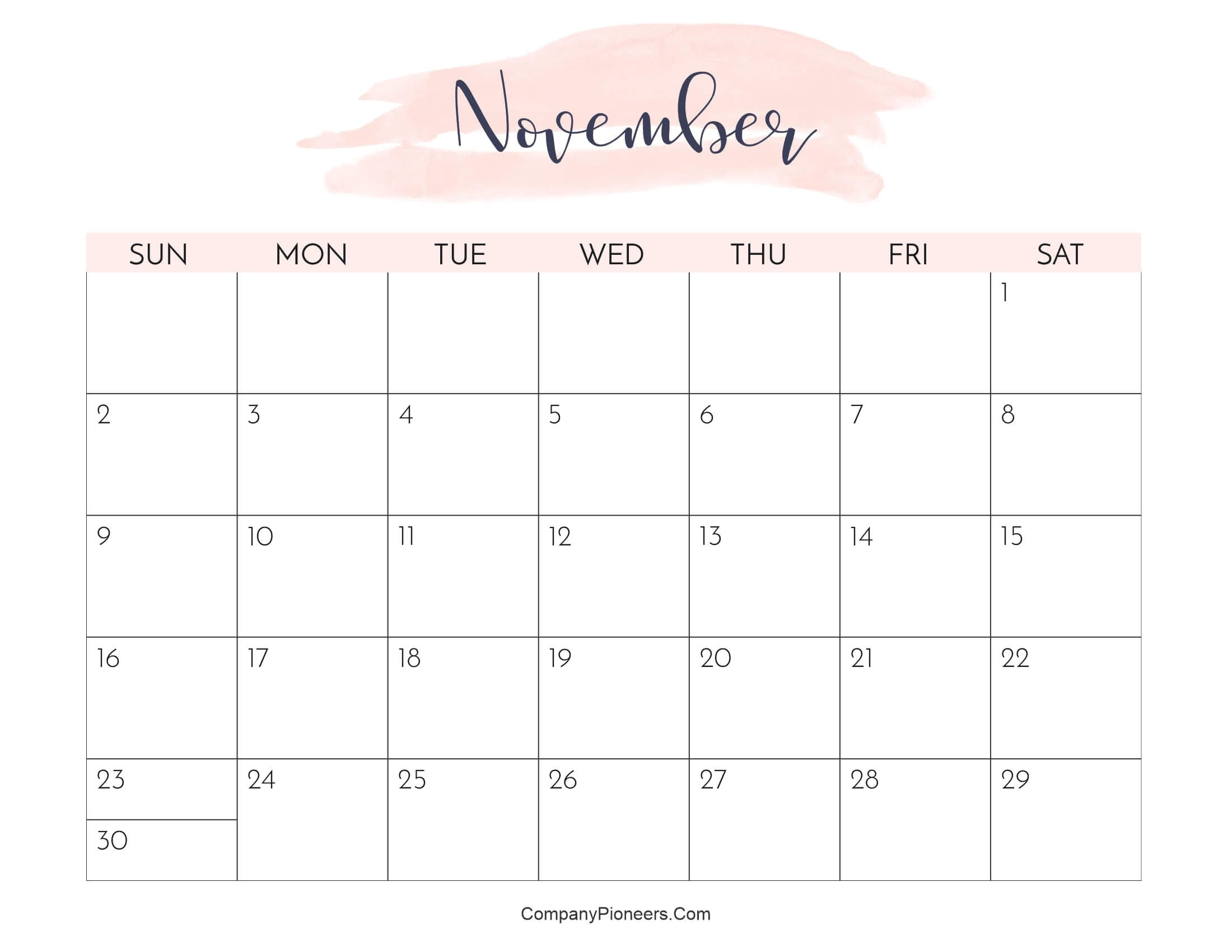 Blank November 2025 Calendar Printable