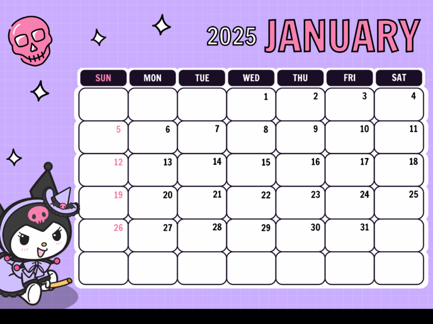 Free Kuromi 2025 Calendar Template To Edit Online