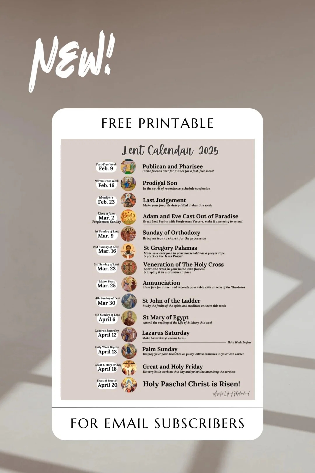 Free Lent Printable Journey To Pascha Ascetic Life Of Motherhood
