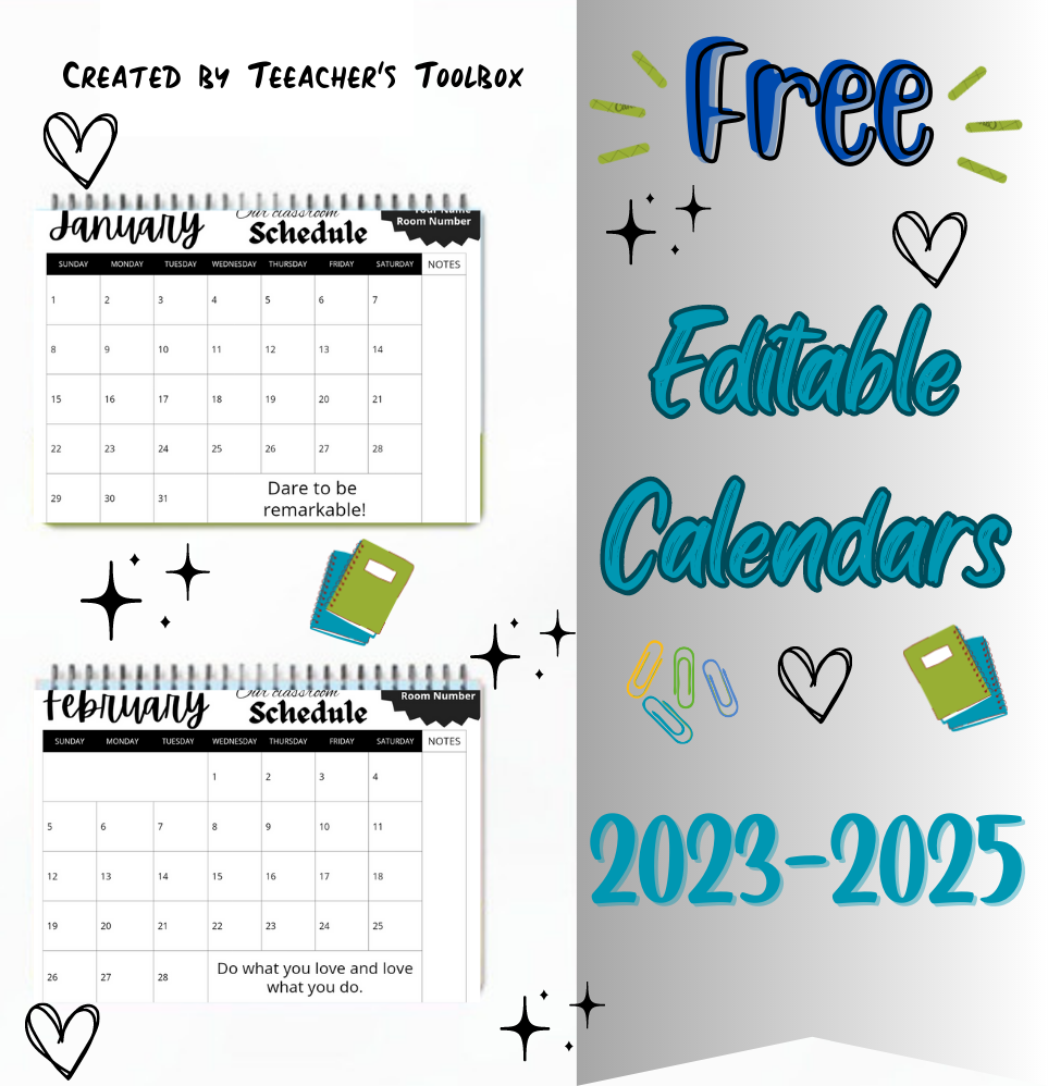 Free Monthly Calendars 2023 2025 EDITABLE PRINTABLE Made By Teachers