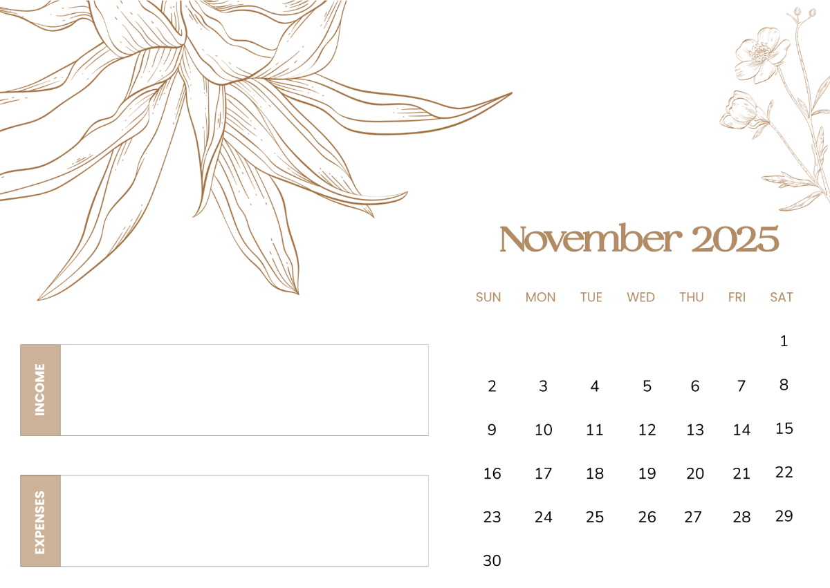 Free November 2025 Budgeting Calendar Template To Edit Online