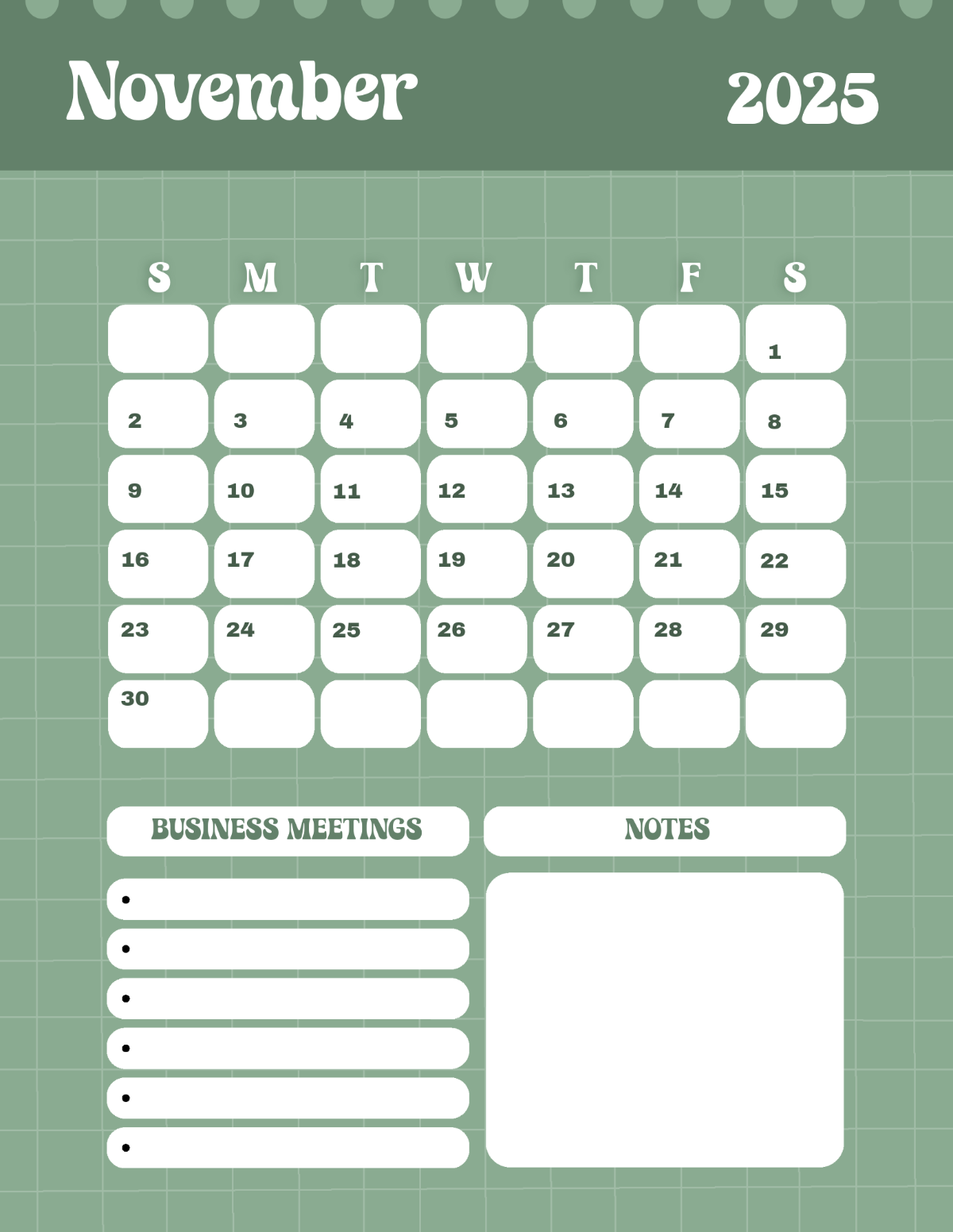 Free November 2025 Business Calendar Template To Edit Online