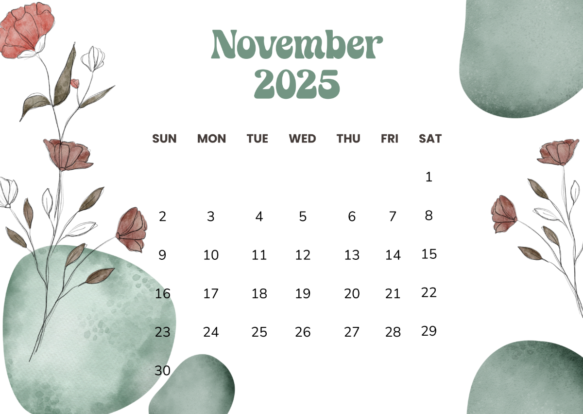 Blank Cute November 2025 Calendar Editable
