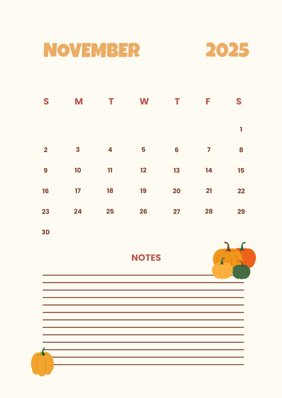 2025 Calendar With Blank Notes