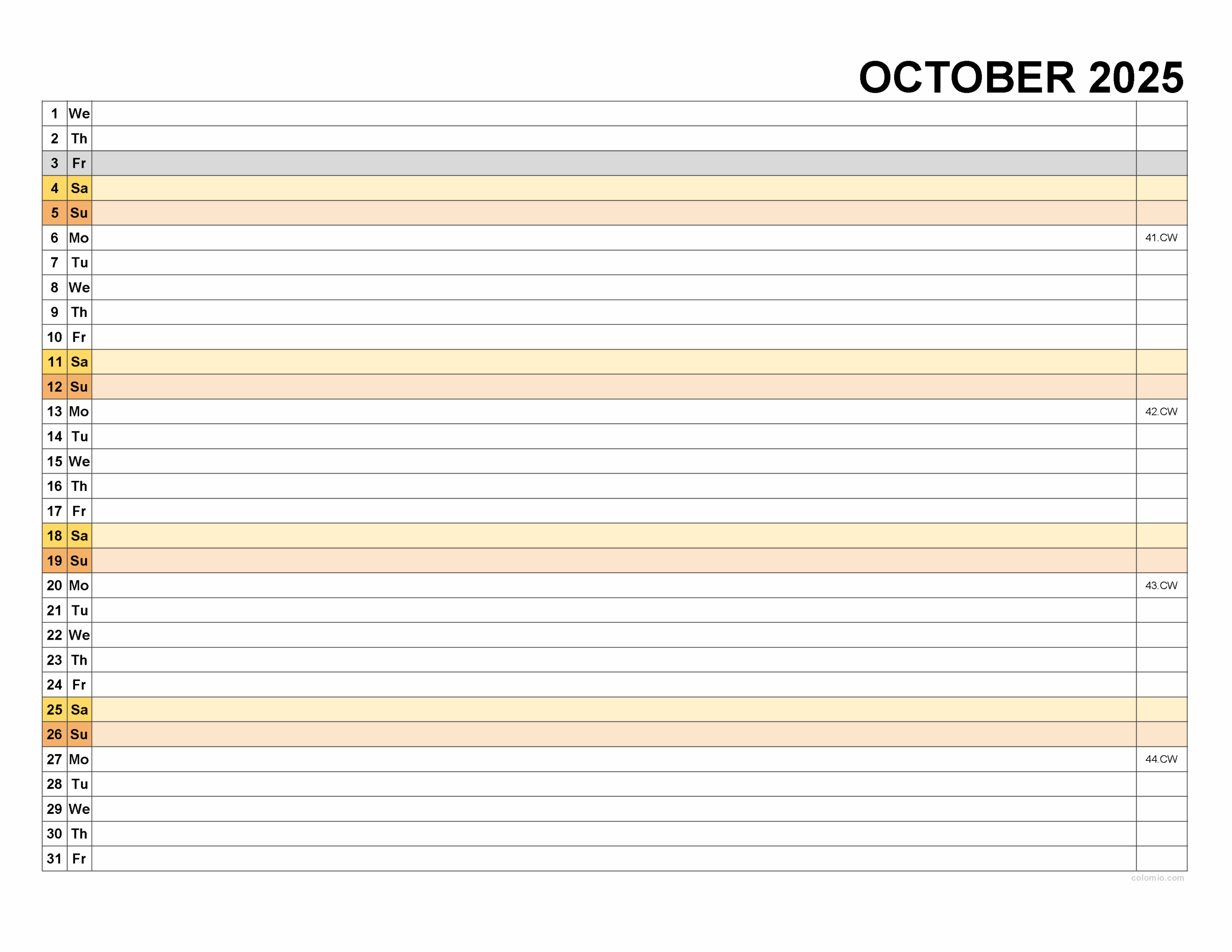 2025 October Calendar Blank
