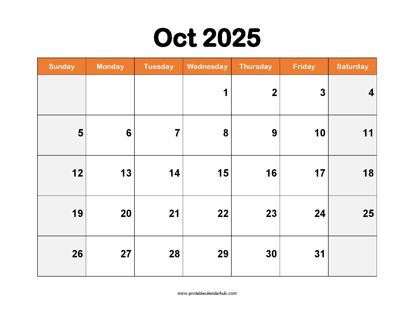 Free October 2025 Printable Calendar Blank Templates
