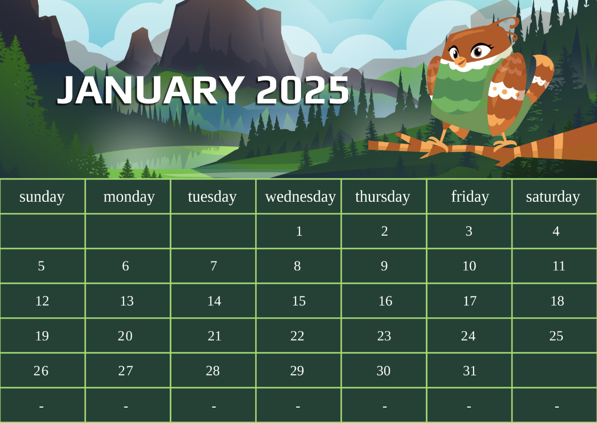 Free One page 2025 Calendar Template To Edit Online