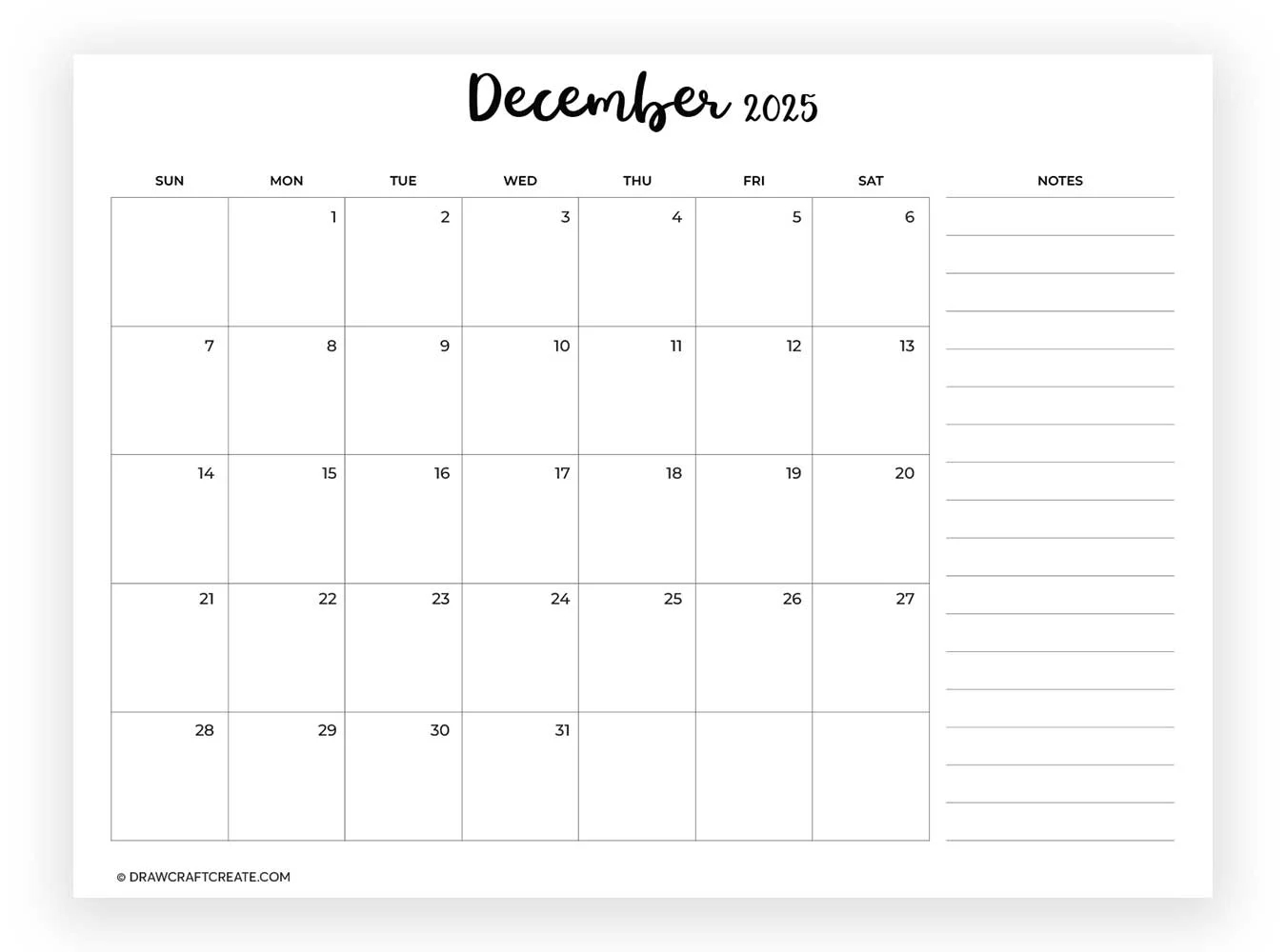Free Printable 2025 Calendar Templates All 12 Months Draw Craft Create