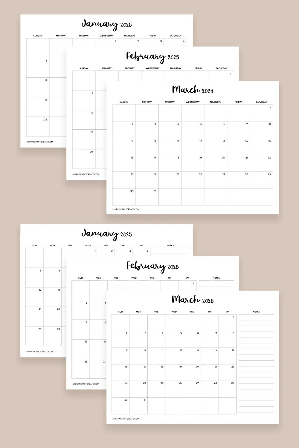 Free Printable 2025 Calendar Templates All 12 Months Draw Craft Create