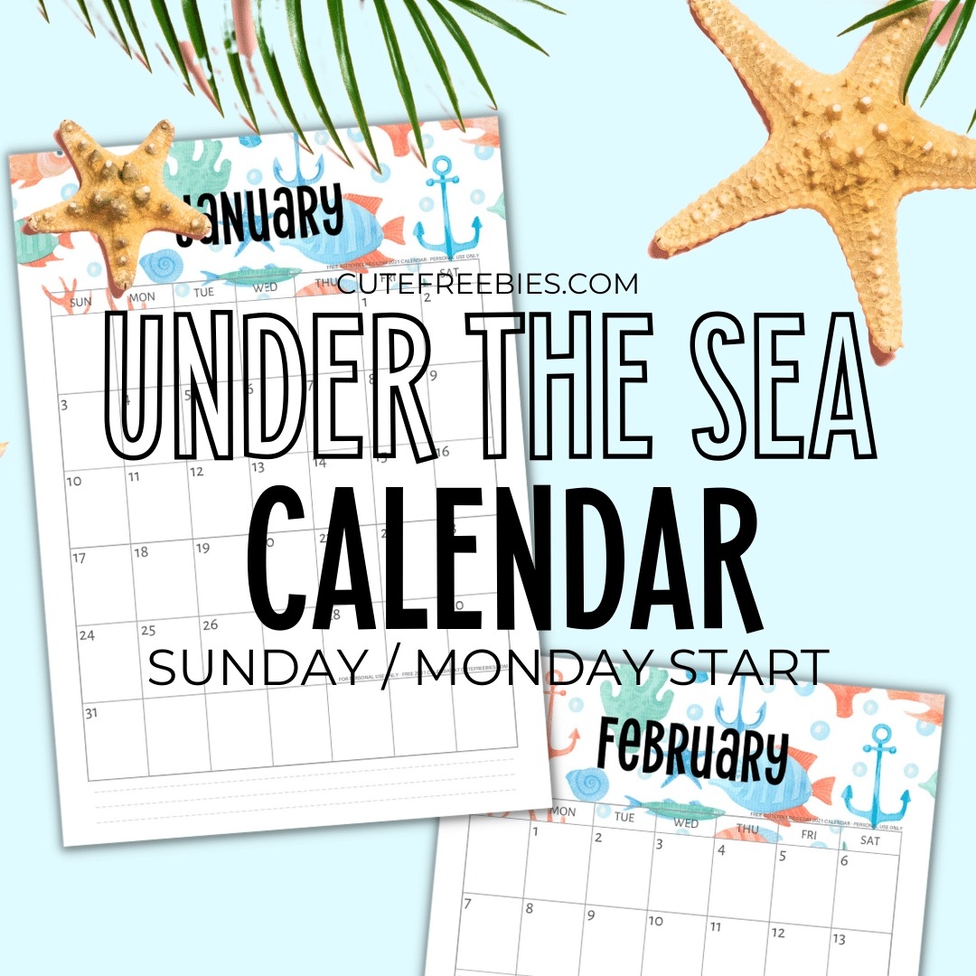 Free Printable 2025 Sea Themed Calendar More Freebies Cute Freebies For You