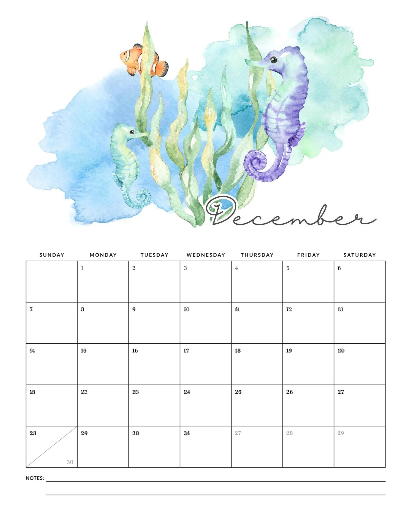 Free Printable 2025 Under The Sea Calendar The Cottage Market