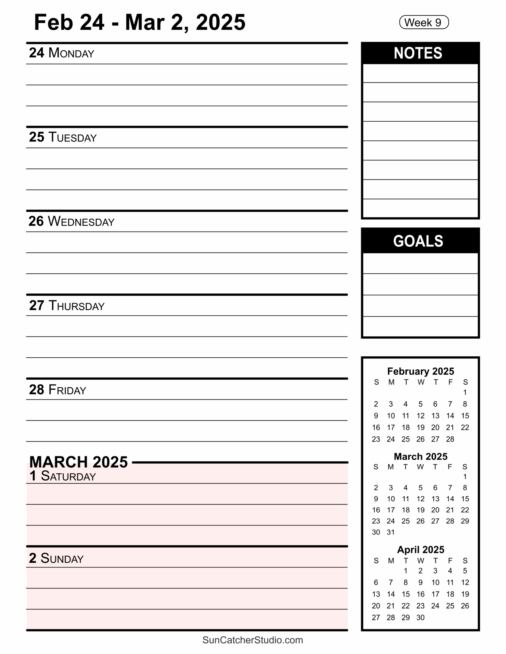 Free Printable 2025 Weekly Calendars For Easy Planning Free Printables Monograms Design Tools Patterns DIY Projects