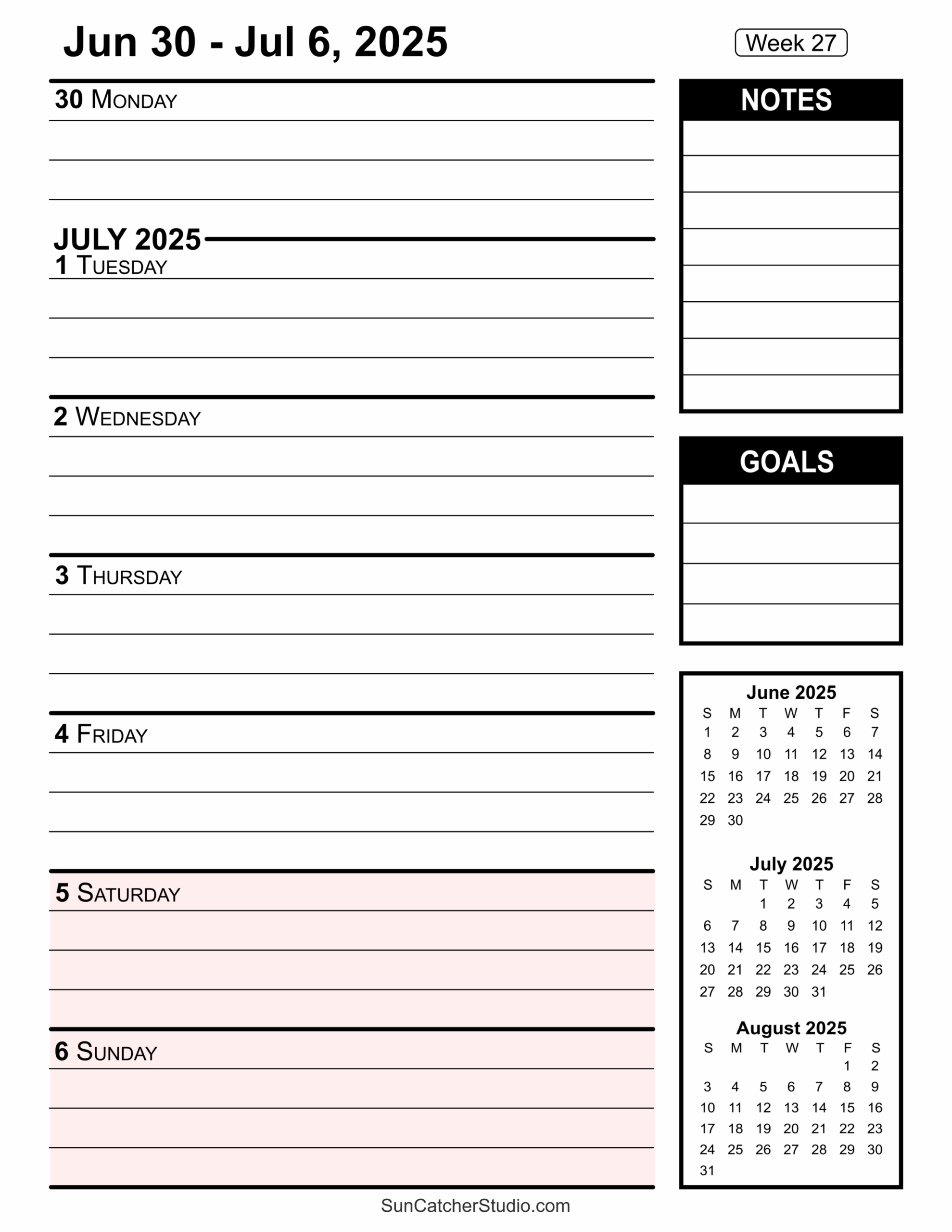 Free Printable 2025 Weekly Calendars For Easy Planning Free Printables Monograms Design Tools Patterns DIY Projects