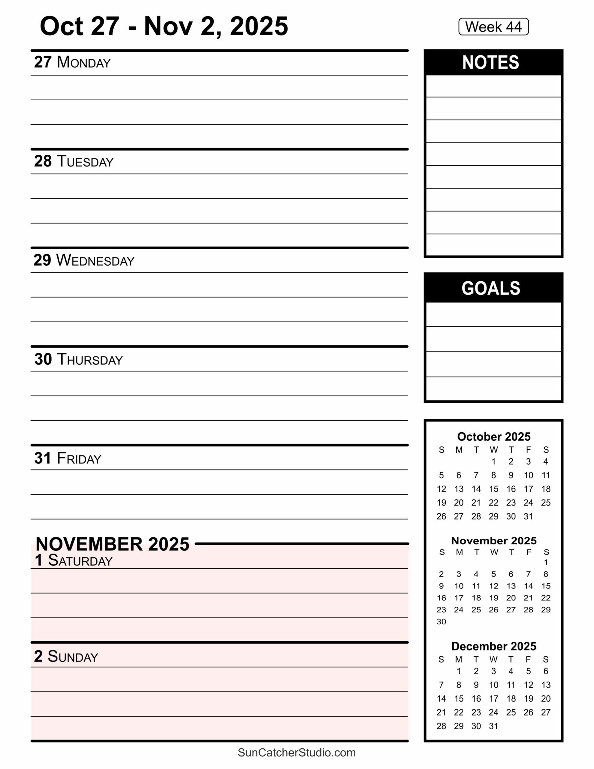 Free Printable 2025 Weekly Calendars For Easy Planning Free Printables Monograms Design Tools Patterns DIY Projects