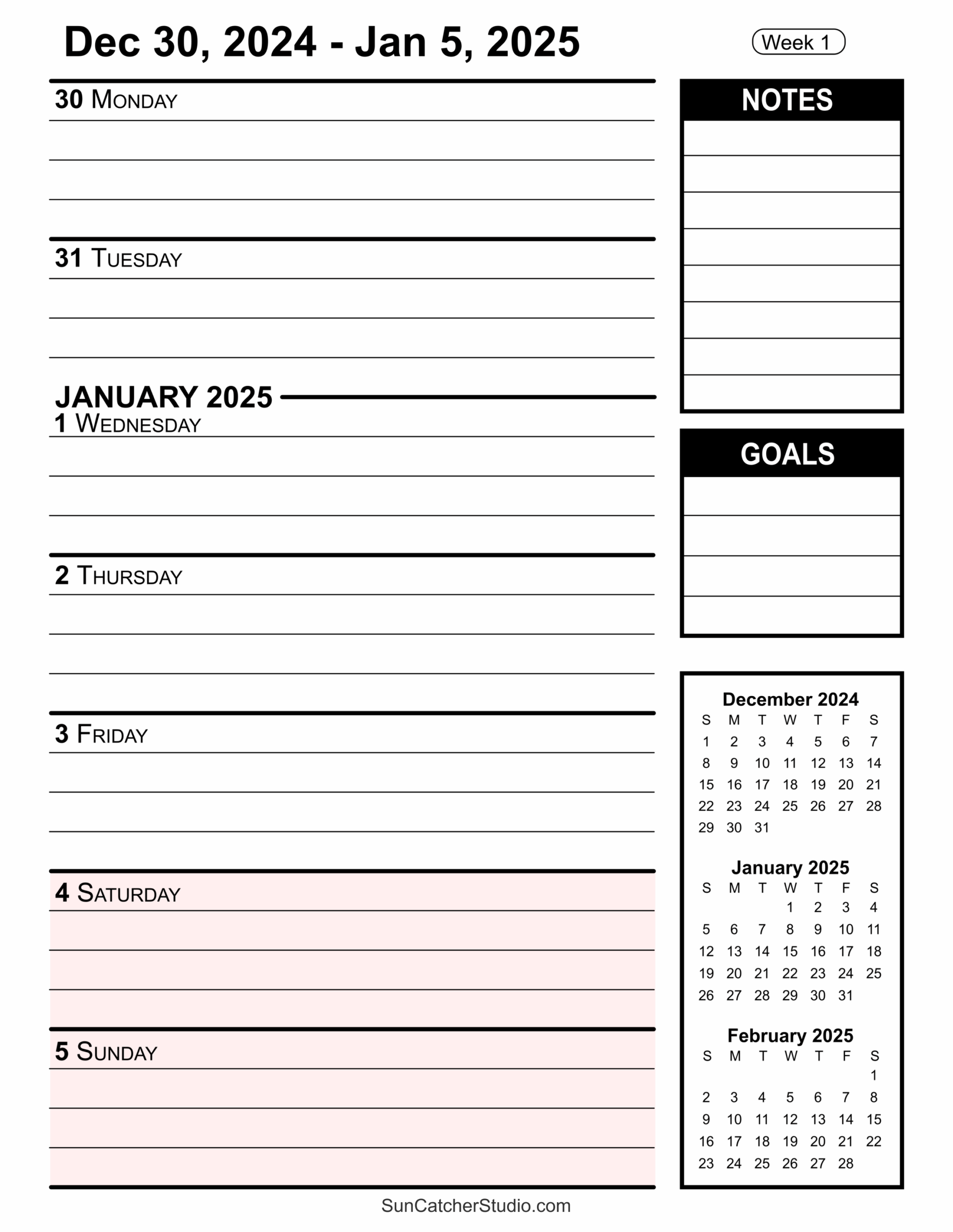 Free Printable 2025 Weekly Calendars For Easy Planning Free Printables Monograms Design Tools Patterns DIY Projects