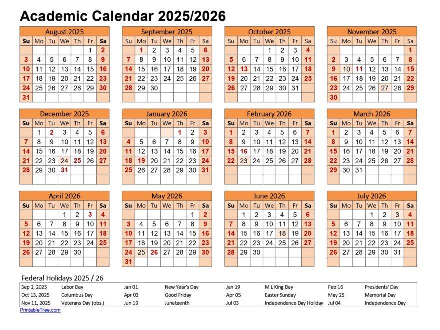 Free Printable Academic Calendar 2025 To 2026 Templates Printable Tree