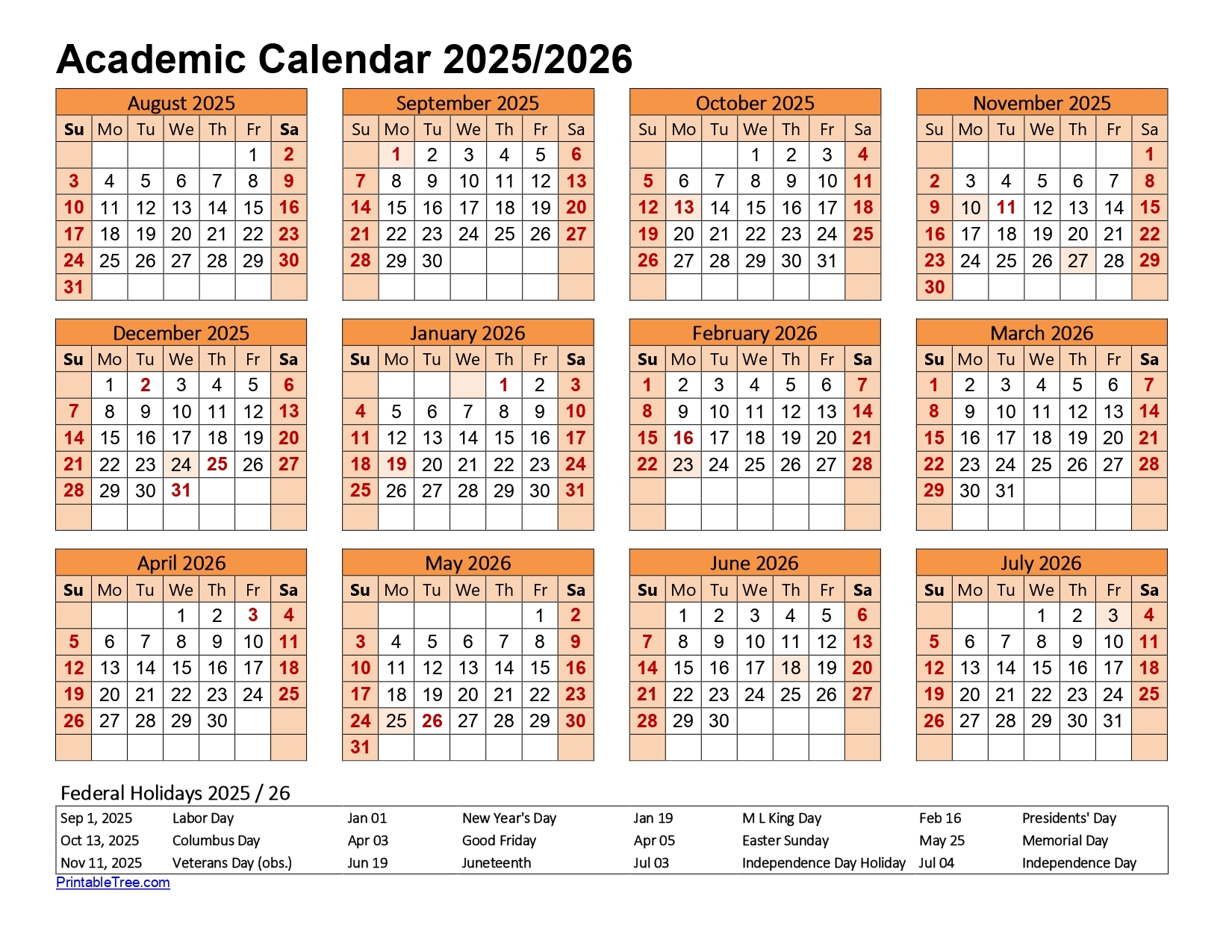 Free Printable Academic Calendar 2025 To 2026 Templates Printable Tree