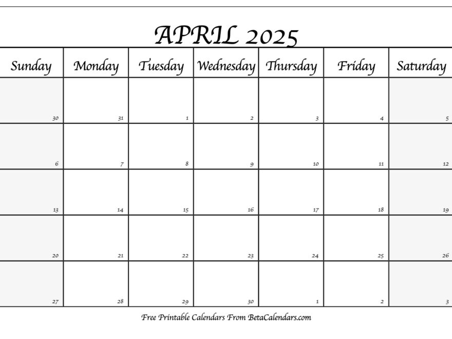 Free Printable April 2025 Calendar