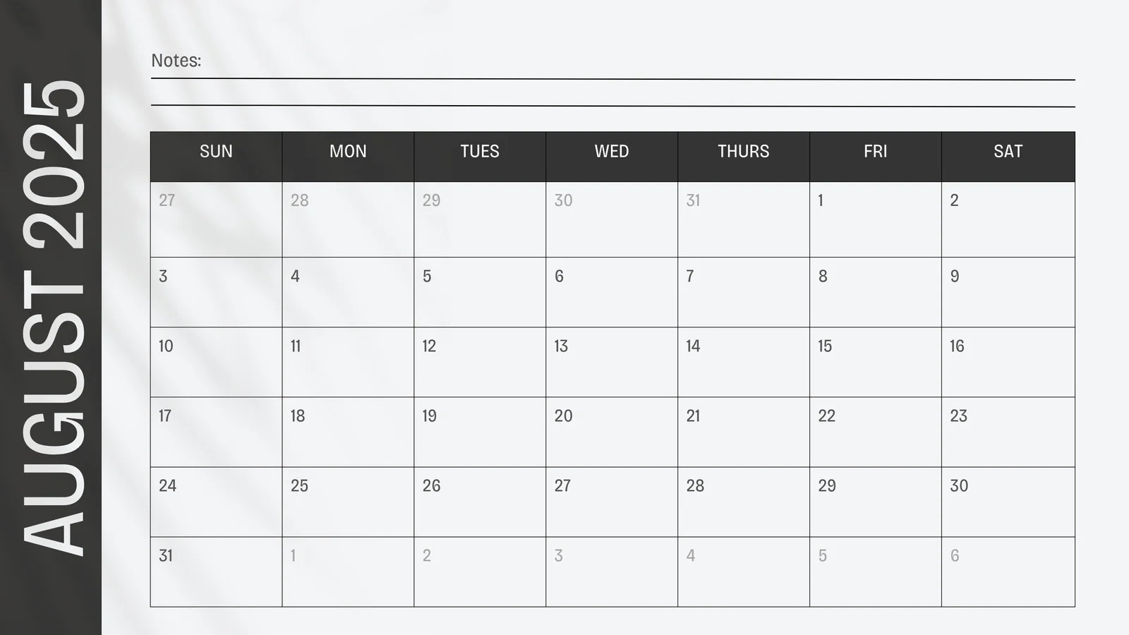 Blank Work Calendar 2025