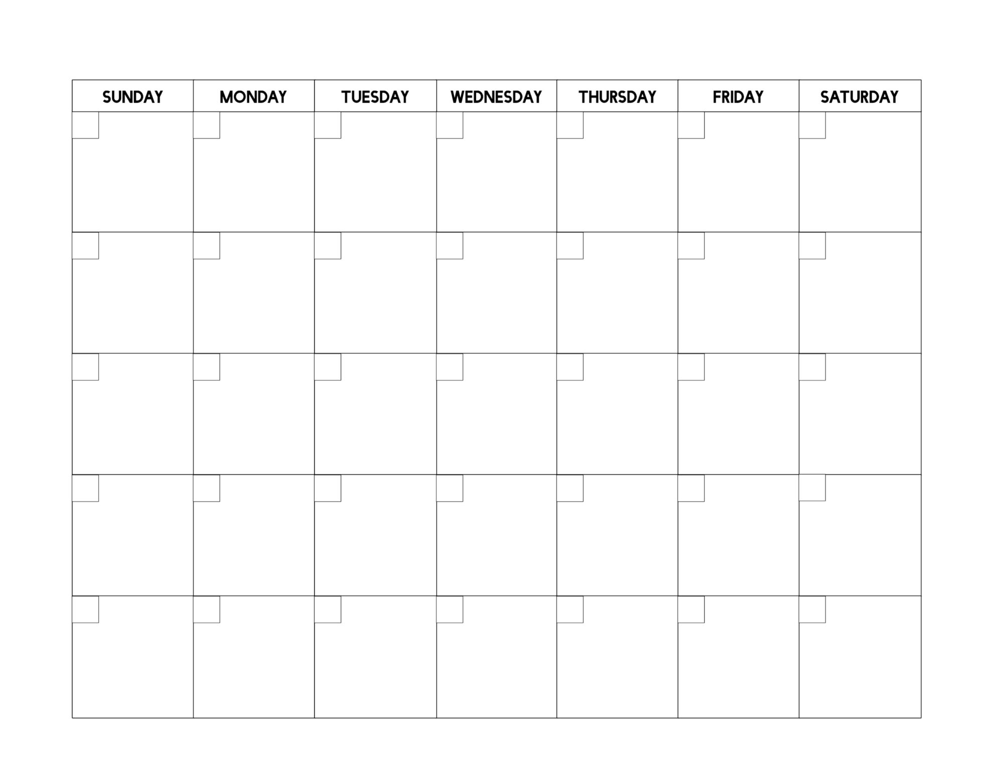 Blank Calendar 2025 Large Boxes