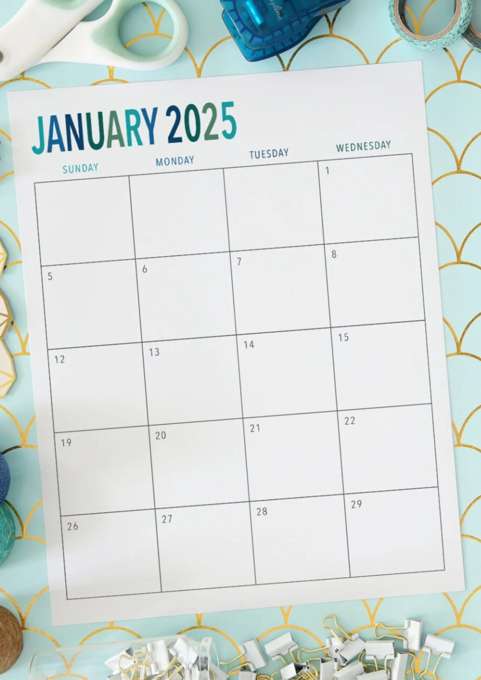 Blank Holidays Calendar 2025 Landscape