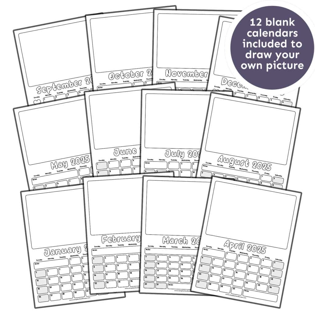 Blank 12 Monthly Calendar 2025
