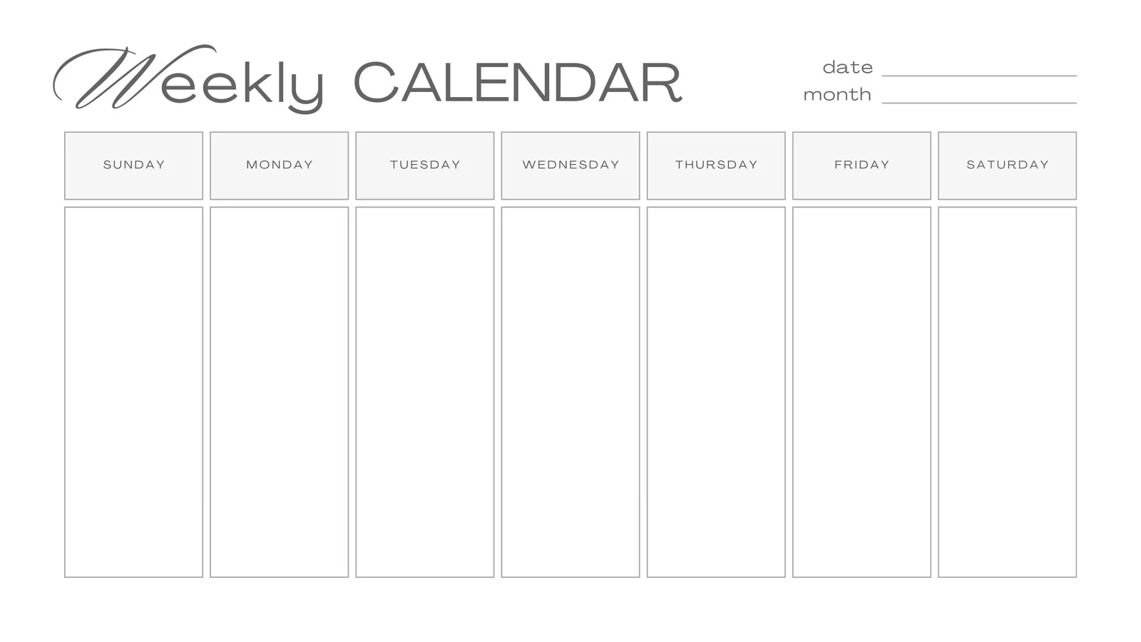 Blank 2025 Calendar Weekly