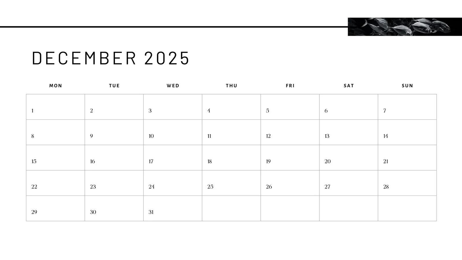 Blank 2025 December Calendars
