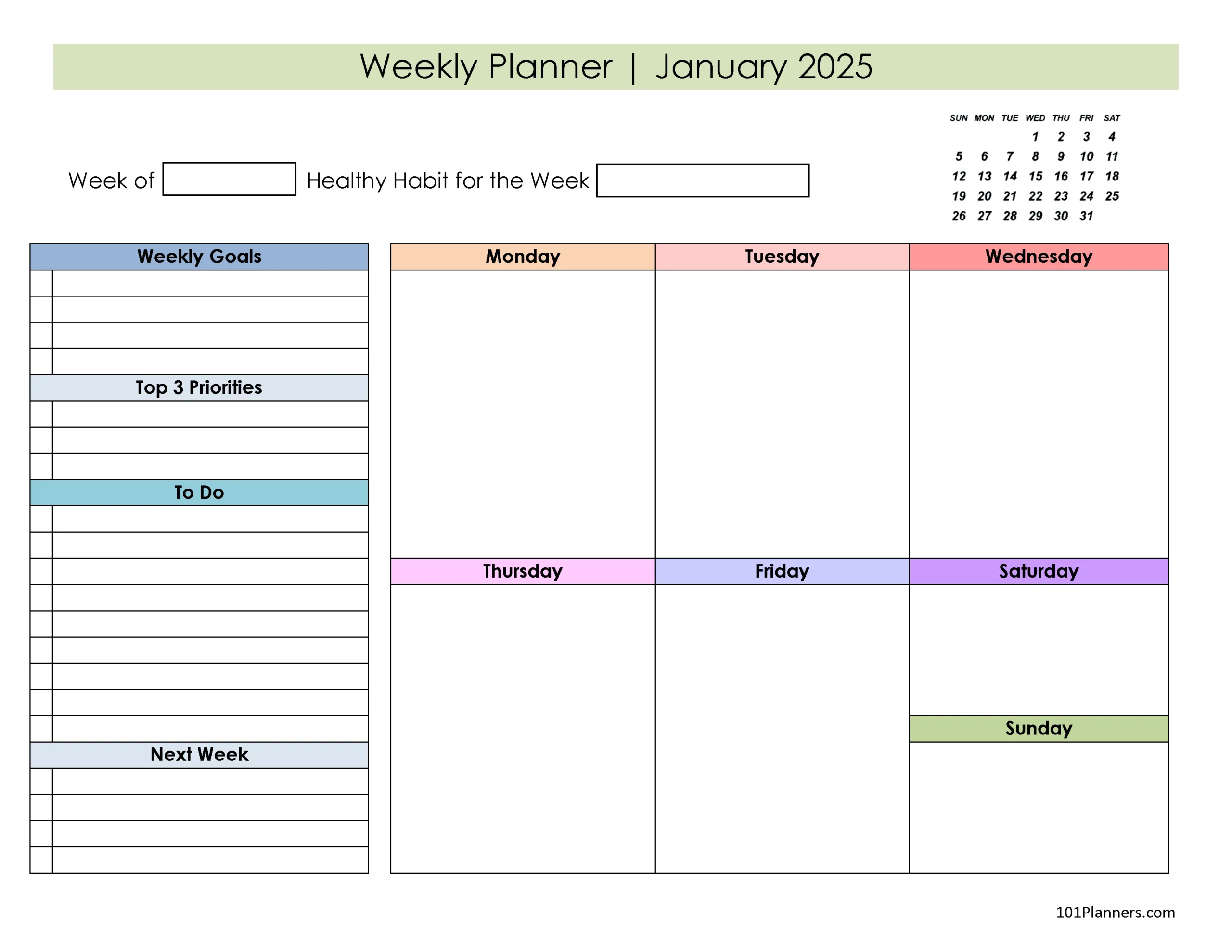 2025 Calendar Blank Monday To Friday